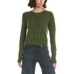 Forte Cashmere Womens  Basic Cropped Button 100% Cashmere Cardigan